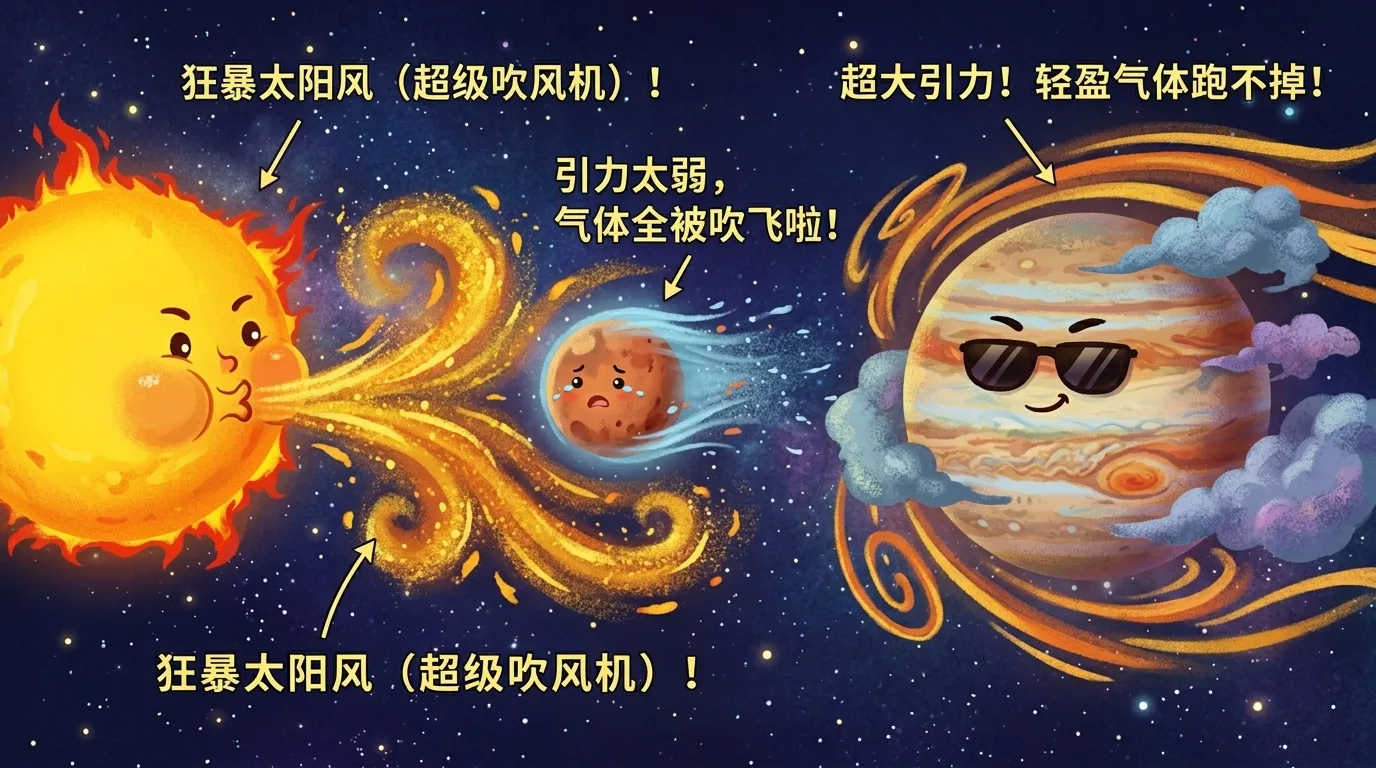 太阳风这台超级吹风机,只允许巨人才留得住气体