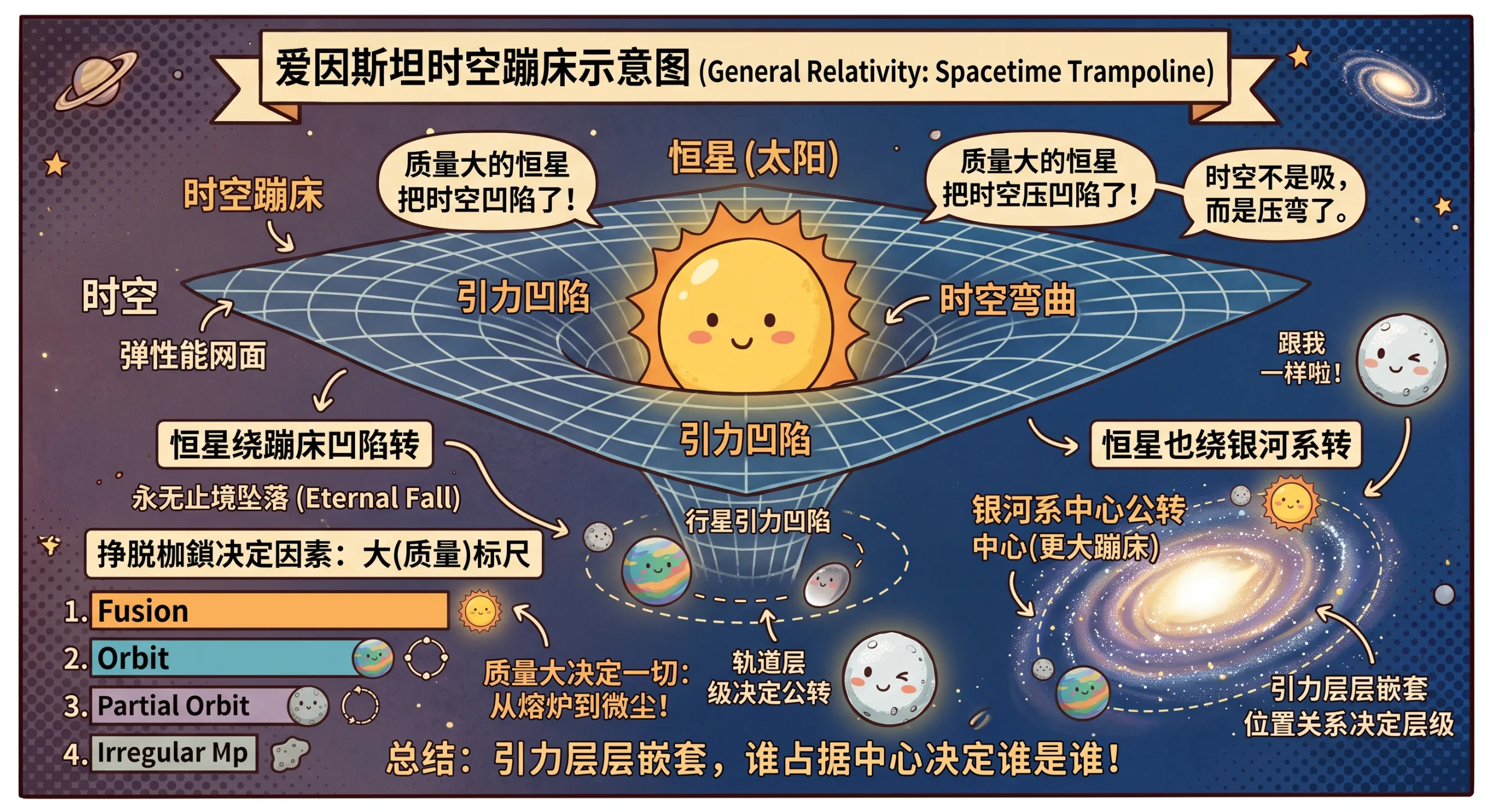 时空蹦床：天体沿被质量压弯的曲面，跳一支永不停歇的华尔兹