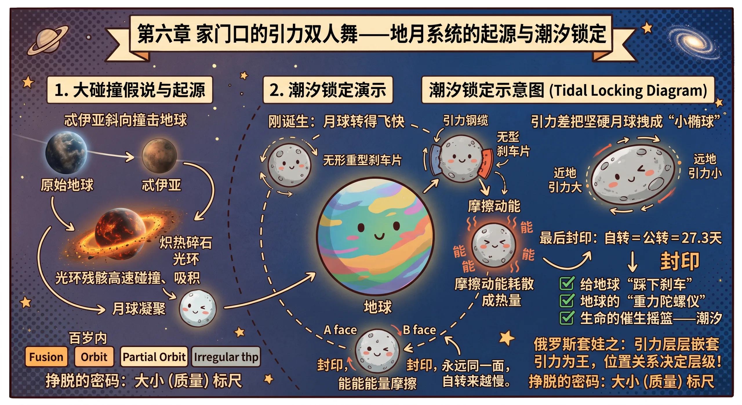 潮汐锁定:自转一圈 = 公转一圈,背面因此保守了几十亿年的秘密
