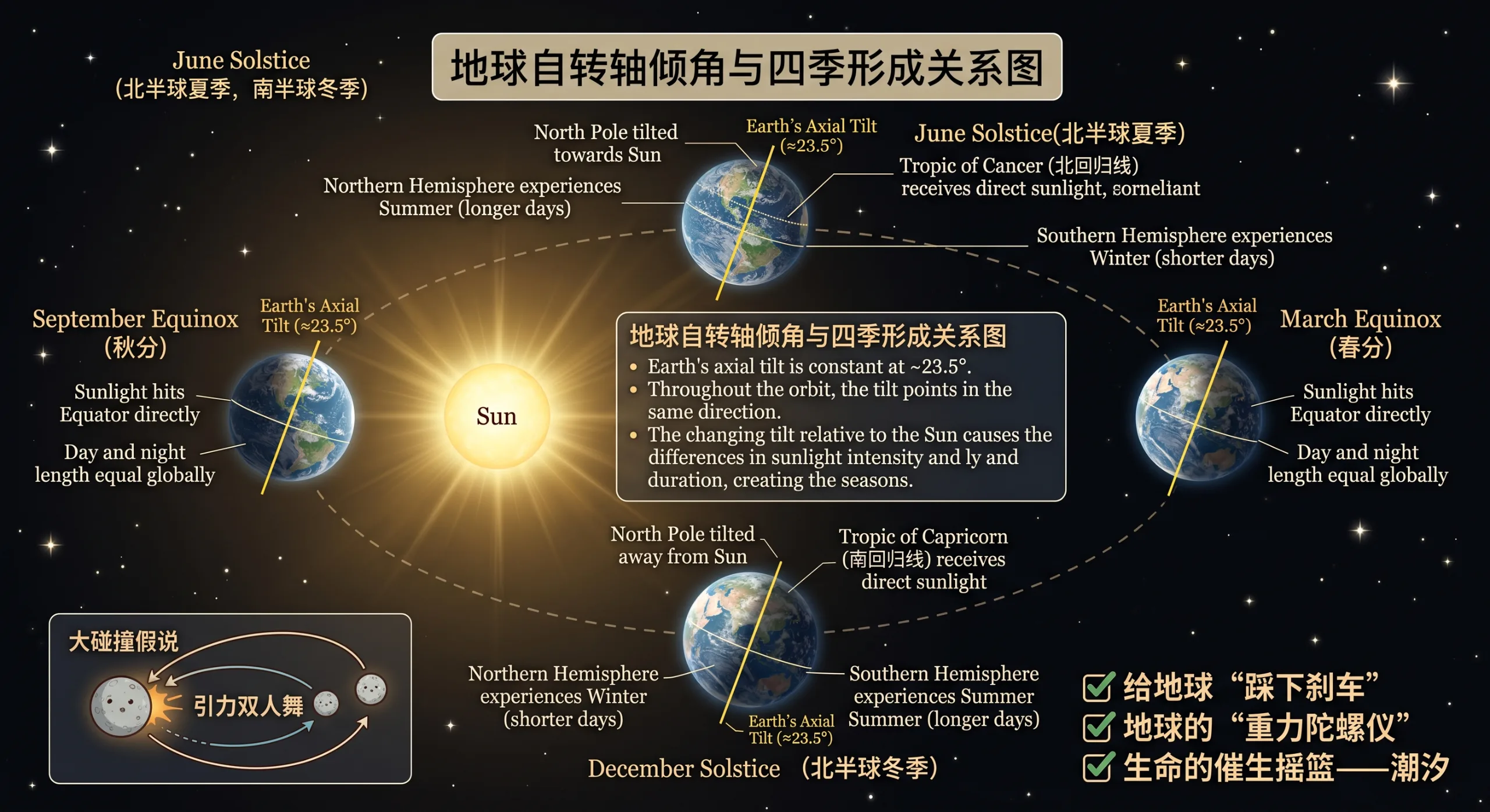 23.5 度:月球稳住的倾角,写成了地球的四季